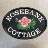 Cast iron oval name plaque Rosebank Cottage - 39cm x 29cm ~ slight chips to rose