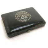 Unmarked silver mounted tortoiseshell cigarette case with peacock detail to front - 10cm x 7.5cm ~