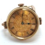 18ct gold outer cased converted pocket watch (35mm case) by DF&C to wristwatch on a later 9ct rose
