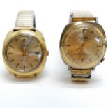 2 x gold plated gents wristwatches - Alpen (manual wind de-luxe) & Alfa (day-date automatic 35mm