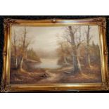 Large framed oil on canvas painting of a woodland scene by Australian artist K Able (b.1955) - 105cm