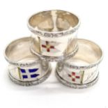 3 x silver napkin rings with souvenir of voyage nautical flag decoration from RMS Appam, Tarquah &