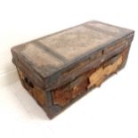 Antique leather studded covered trunk with label to inside of lid John Viney & Son - 99cm x 51cm x