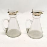 2 x silver topped clear topped whisky noggins - 10cm high ~ both lids slightly sprung & 1 has slight