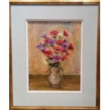 Framed oil painting on board of a vase of flowers signed Albert An... ~ 48cm x 57cm
