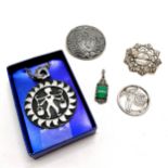 David Andersen 830 silver brooch, SJC celtic brooch, Deco silver green stone pendant, pewter R