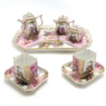 Dresden porcelain cabaret tea / coffee set - tray 35cm x 24cm ~ 1 cup a/f & milk jug lid broken &