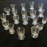 13 x antique glass custard cups t/w 4 x glasses & 2 jugs