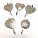 5 x contemporary white metal single wall hooks in the shapes of hearts (1 is a circle) - 19cm