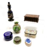 4 x Antique glass items with enamel decoration (tall scent bottle has stopper glued otherwise in