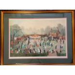 Large framed signed print of "The Fair at Daisy Nook" by Helen Bradley (1900-79) - 100cm x 76cm