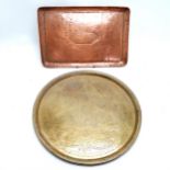 Middle Eastern tray (45cm diameter - has split) t/w rectangular hammered copper tray