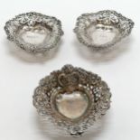 3 x silver bonbon dishes (pair +1) - all in used condition (1 has feet 'pushed in') - 55g