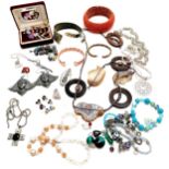 Qty of costume jewellery inc silver clasp crystal / pearl / hardstone necklace, Disney earrings (