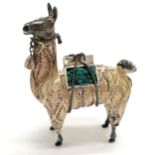 950 silver marked filigree moder of a llama with 2 turquoise set panniers - 8cm high & 62g