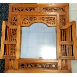 Hardwood carved framed mirror with shutter doors - 90cm x 80cm