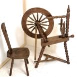 Oak hand made spinning wheel with spinning chair - 90cm high - in good used condition