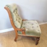 Antique parlour/nursing chair with green button seat and back 90cm high