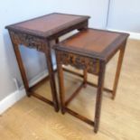 Chinese carved nest of two tables in good used condition Largest 50cm x 37cm x 64cm high