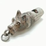 Novelty sterling silver scottie dog head whistle - 11.4g & 5cm