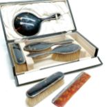 Antique silver & tortoiseshell 6 piece dressing table set inc hand mirror (25cm), brushes & comb