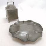 Period pewter tobacco jar with lid #5119 - 21cm high t/w pewter dish - 27cm across