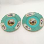 Pair of Meissen hand decorated plated pierced detail plates - 25cm diameter ~ 1 has slight rubbing