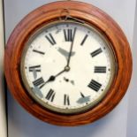 Antique mahogany wall clock with key - 45cm diameter ~ losses to dial