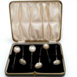 Cased set of 6 x silver coffee bean spoons - total weight 38g