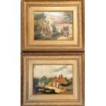 2 x 1880's antique framed oils on canvas of pastoral scenes signed by Banks - 48cm x 41cm ~ 1 has