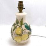 Moorcroft lamp - Lemon tree (with birds) by Sally Tuffin ~ 26cm high & has some crazing to glaze