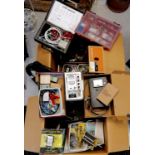 Qty of electrical bits & bobs inc testers, transistors etc (in 2 boxes)