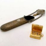 Unmarked antique silver gilt vinaigrette initialled and dated Xmas 1897 - 25.5g 4cm X 3cm in good