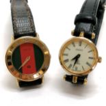 2 x Ladies Gucci quartz gold plated wristwatches - largest 22mm case but will need strap / buckle
