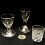 RARE 3 x antique miniature drinking glasses (tumbler, rummer & wine glass) - tallest 7cm