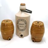 Large Brickwoods Portsmouth ginger beer stoneware flagon (48cm high) t/w 2 glazed stoneware barrels