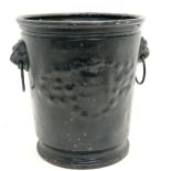 Antique metal armourial crested coal bucket with lion mask ring handles - 28cm high & 25cm