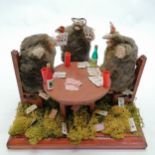 Taxidermied 3 x moles playing cards and drinking blue nun - 20cm x 20cm x 18cm high