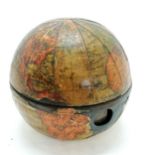 Unusual antique globe of the world travelling inkwell with pen wipe with original glass liner -