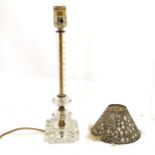 Glass candle lamp base with silver plated and silk shade - total height 38cm
