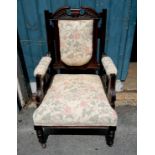 Edwardian open arm chair. In good used condition. 103cm high x 65cm wide