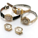 3 x 9ct gold cased ladies watches t/w 2 others - all for spares / repairs - SOLD ON BEHALF OF THE