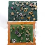 2 displays of costume brooches inc some silver & cat on witches broomstick