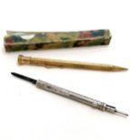 Antique unmarked silver cased combination pen / pencil / knife - 13.5cm fully extended ~ dents to