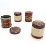 4 x vintage african leather hand worked cigarette tins - largest 7.5cm diameter & 7.5cm high