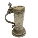 Antique RARE early (dated 1748) German pewter stein by Christoph Moritz Kraetz with armourial detail