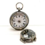 Military type black dial gents wristwatch (runs) t/w silver cased pocket watch ~ for spares /