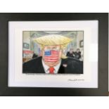 Framed Donald Trump picture signed by Paul Thomas - 41cm x 32cm