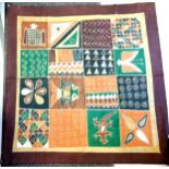 Vintage ethnic hand painted painting on cloth depicting geometric patterns with animal details -