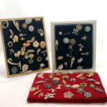 3 displays of costume brooches inc antique cut steel, coalport plate brooch etc